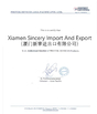 Porcellana Xiamen Sincery Im.&amp; Ex. Co., Ltd. Certificazioni
